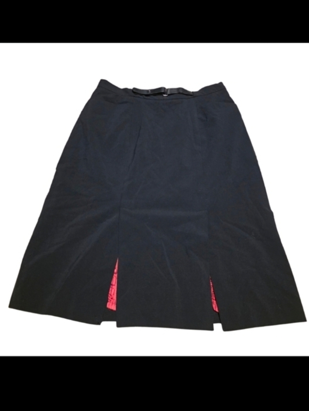 I.E. Black A-Line Midi Skirt Red Lined Slit Detail High Waist Size 8 - Picture 8 of 8